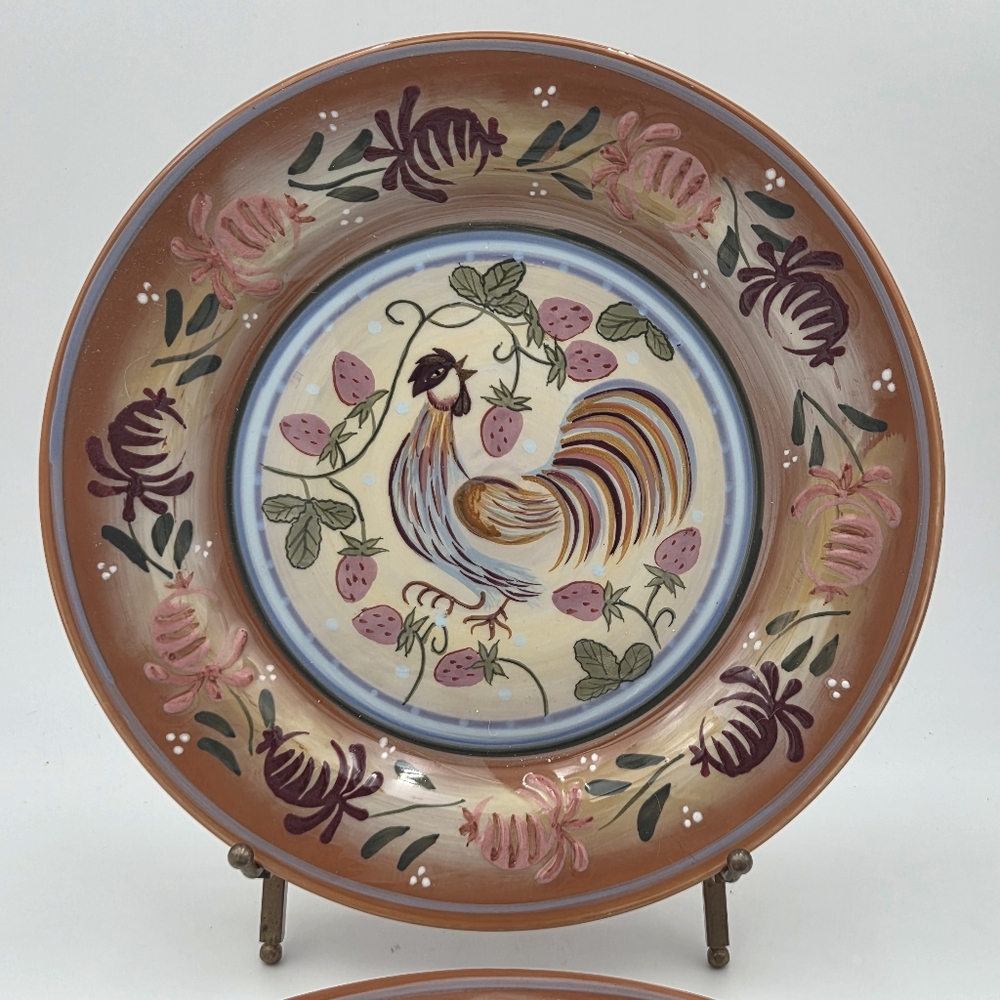Chanticleer Rooster by Zrike Danna Cullen SALAD PLATE Raspberries Flowers